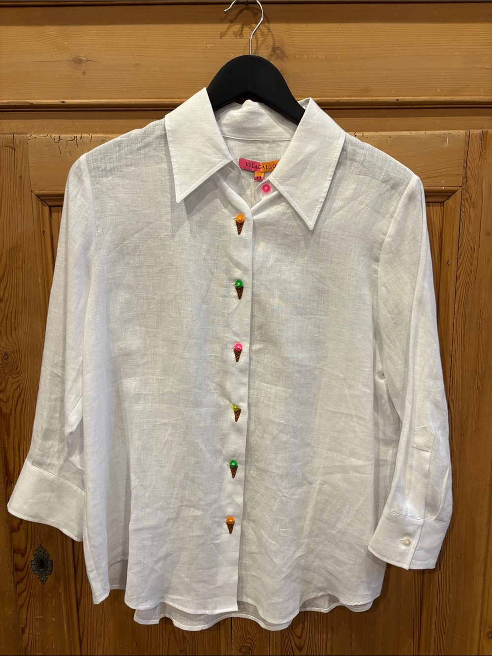 Vilagallo White Linen Shirt with Colorful Ice Cream Buttons